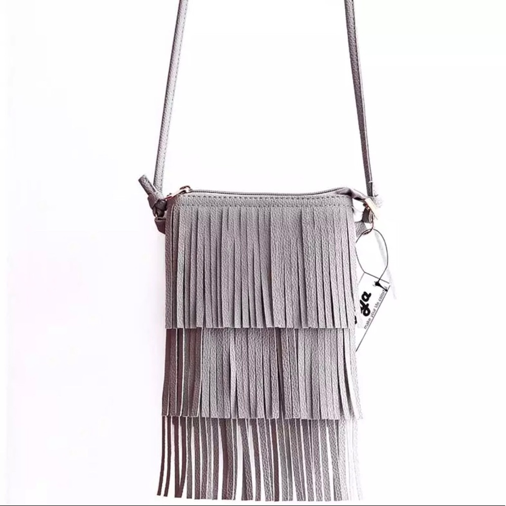 Versatile Badiya gray tassel crossbody bag
